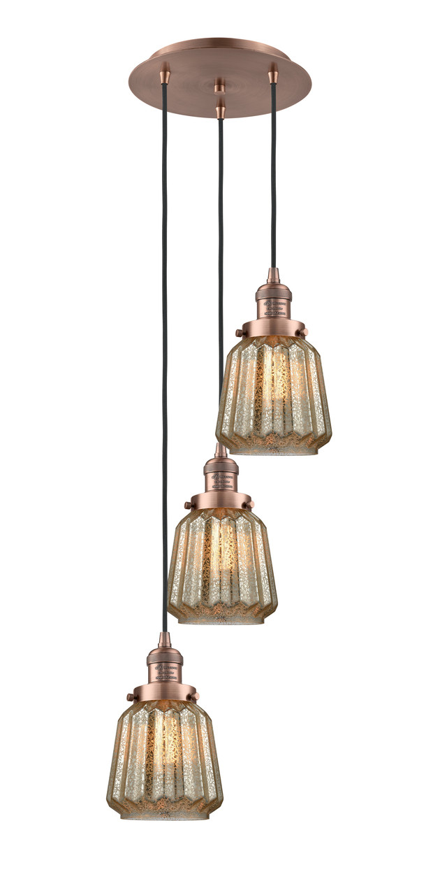 INNOVATIONS 113F-3P-AC-G146 Chatham 3 Light Multi-Pendant part of the Franklin Restoration Collection Antique Copper