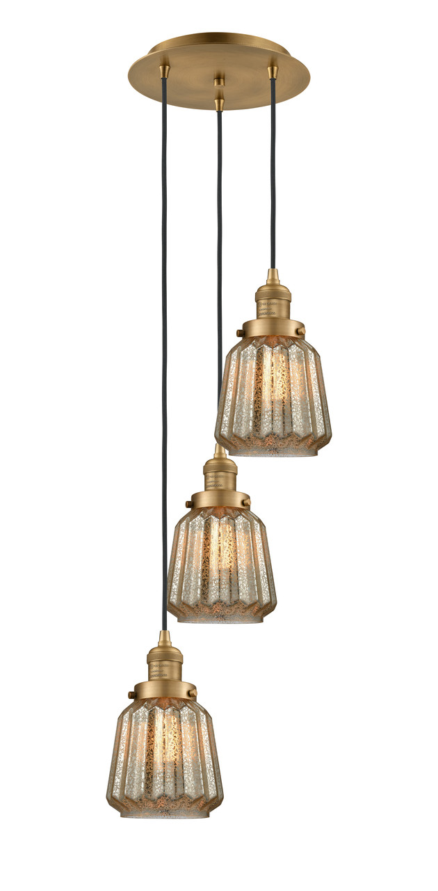INNOVATIONS 113F-3P-BB-G146 Chatham 3 Light Multi-Pendant part of the Franklin Restoration Collection Brushed Brass