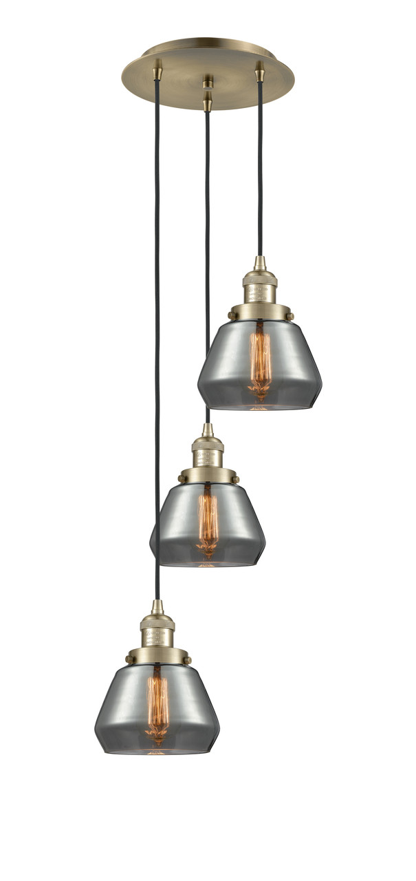 INNOVATIONS 113F-3P-AB-G173 Fulton 3 Light Multi-Pendant part of the Franklin Restoration Collection Antique Brass