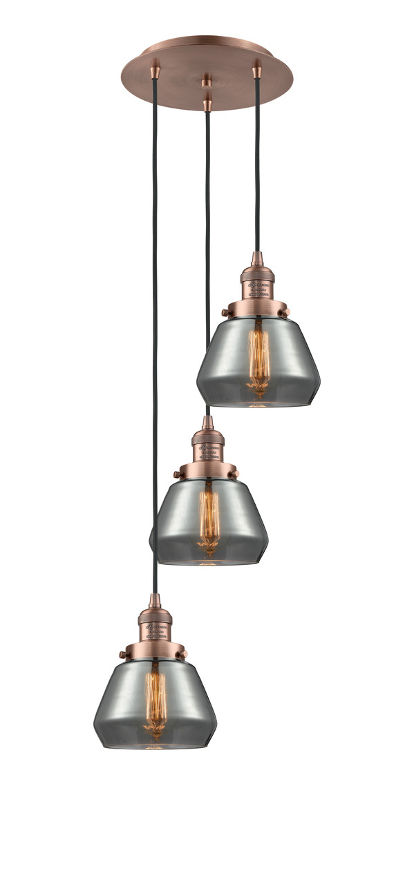 INNOVATIONS 113F-3P-AC-G173 Fulton 3 Light Multi-Pendant part of the Franklin Restoration Collection Antique Copper