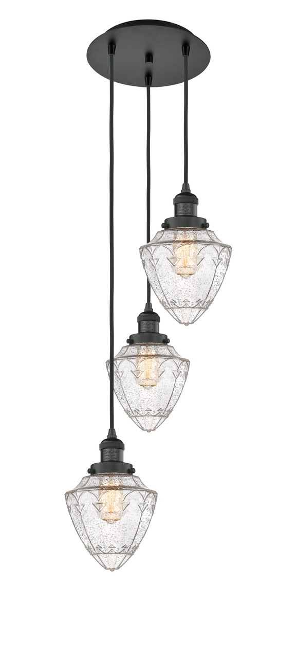 INNOVATIONS 113F-3P-BK-G664-7 Small Bullet 3 Light Multi-Pendant part of the Franklin Restoration Collection Matte Black
