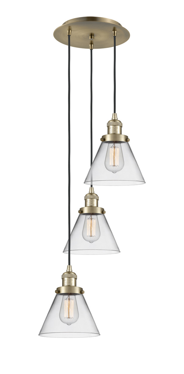 INNOVATIONS 113F-3P-AB-G42 Cone 3 Light Multi-Pendant part of the Franklin Restoration Collection Antique Brass