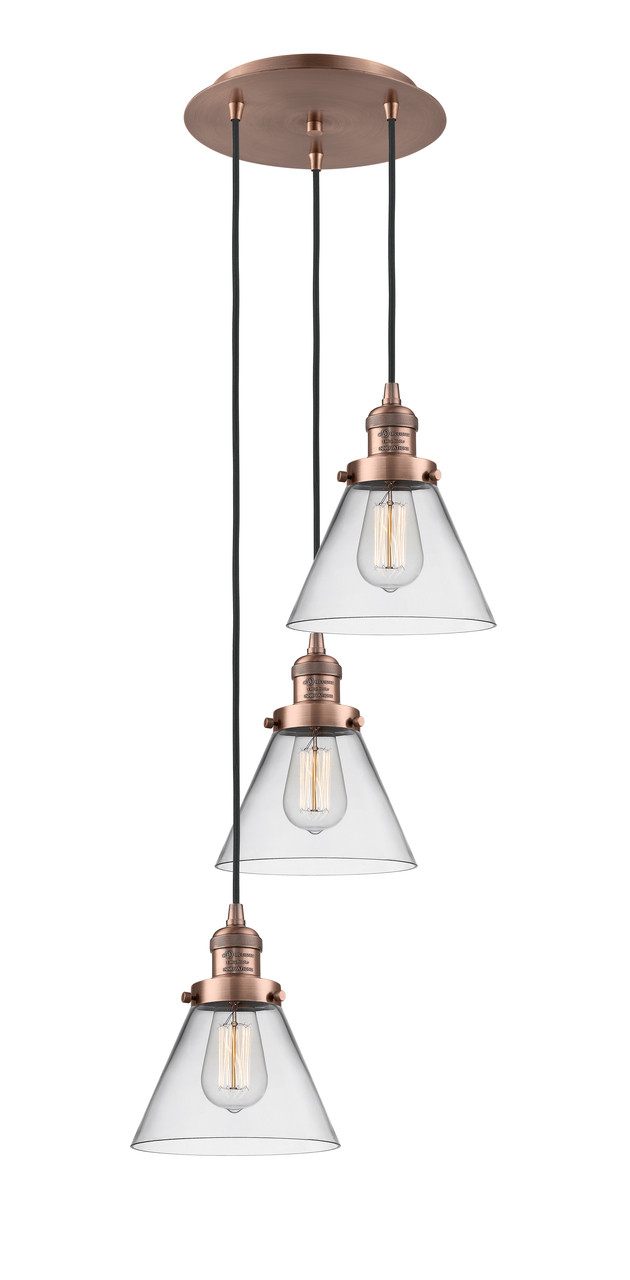 INNOVATIONS 113F-3P-AC-G42 Cone 3 Light Multi-Pendant part of the Franklin Restoration Collection Antique Copper
