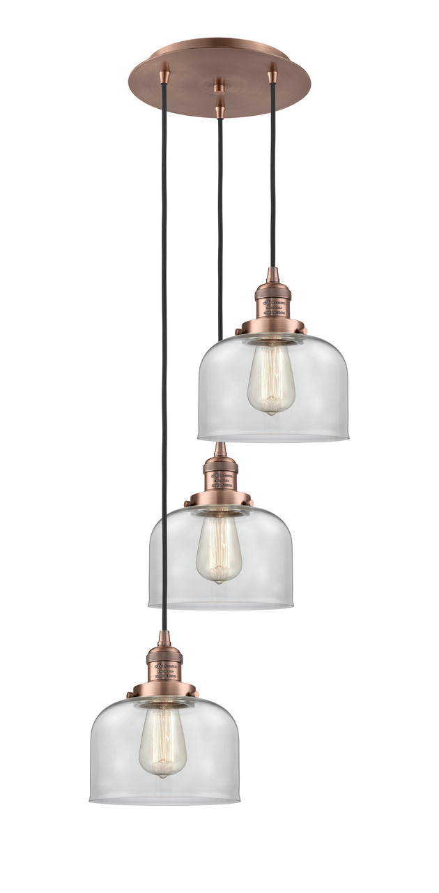 INNOVATIONS 113F-3P-AC-G72 Cone 3 Light Multi-Pendant part of the Franklin Restoration Collection Antique Copper
