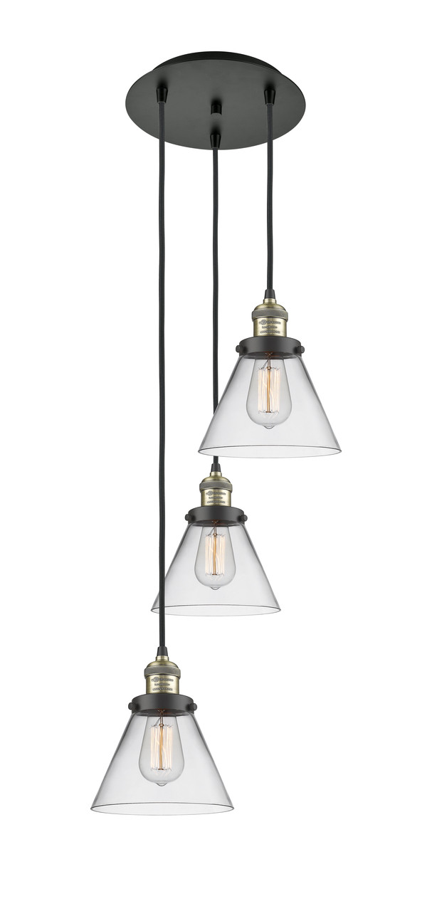 INNOVATIONS 113F-3P-BAB-G42 Cone 3 Light Multi-Pendant part of the Franklin Restoration Collection Black Antique Brass