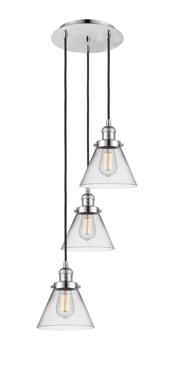 INNOVATIONS 113F-3P-PC-G42 Cone 3 Light Multi-Pendant part of the Franklin Restoration Collection Polished Chrome