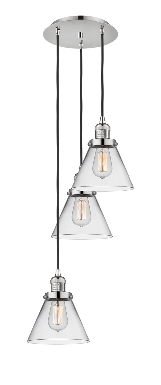 INNOVATIONS 113F-3P-PN-G42 Cone 3 Light Multi-Pendant part of the Franklin Restoration Collection Polished Nickel