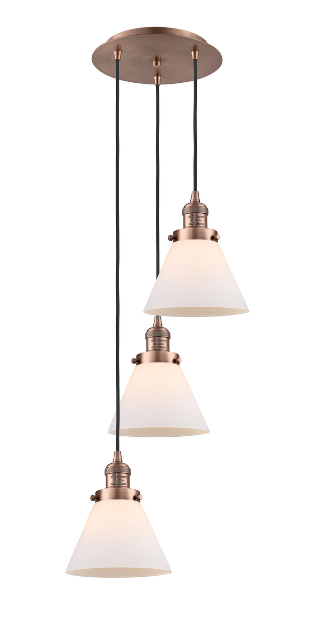 INNOVATIONS 113F-3P-AC-G41 Cone 3 Light Multi-Pendant part of the Franklin Restoration Collection Antique Copper