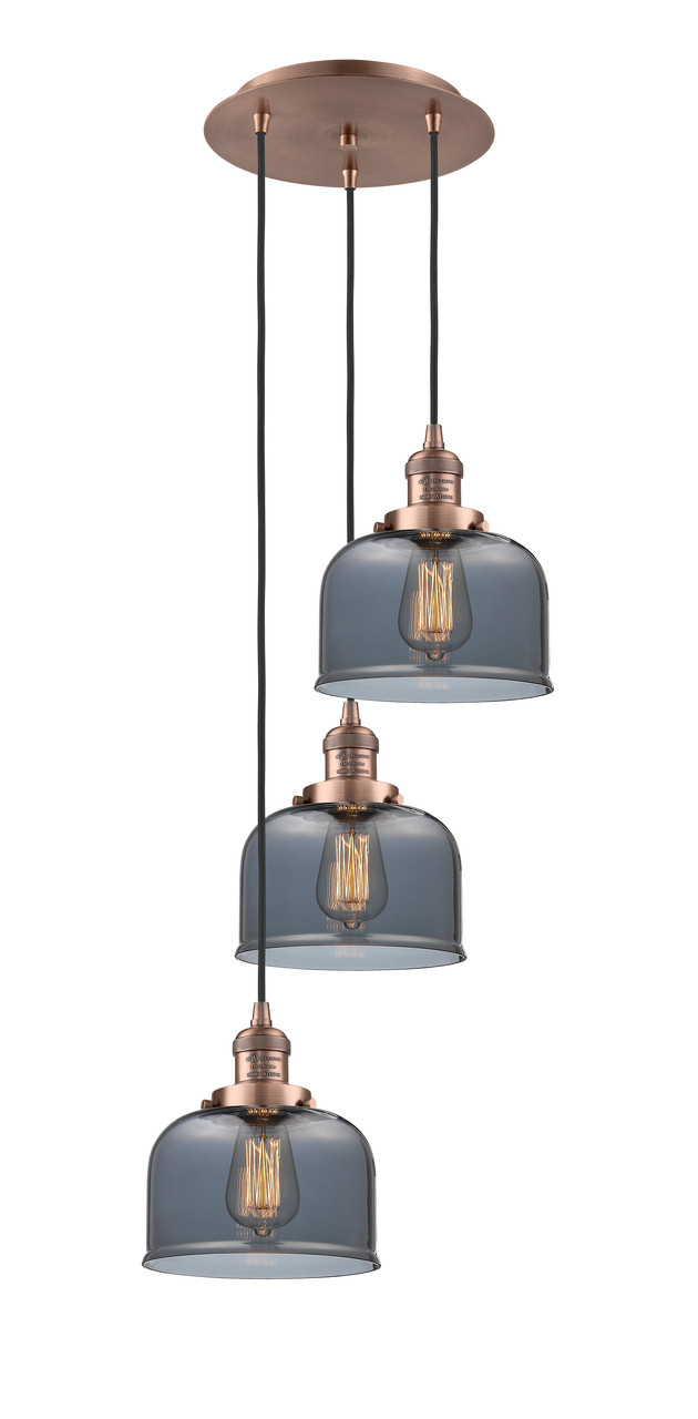 INNOVATIONS 113F-3P-AC-G73 Cone 3 Light Multi-Pendant part of the Franklin Restoration Collection Antique Copper