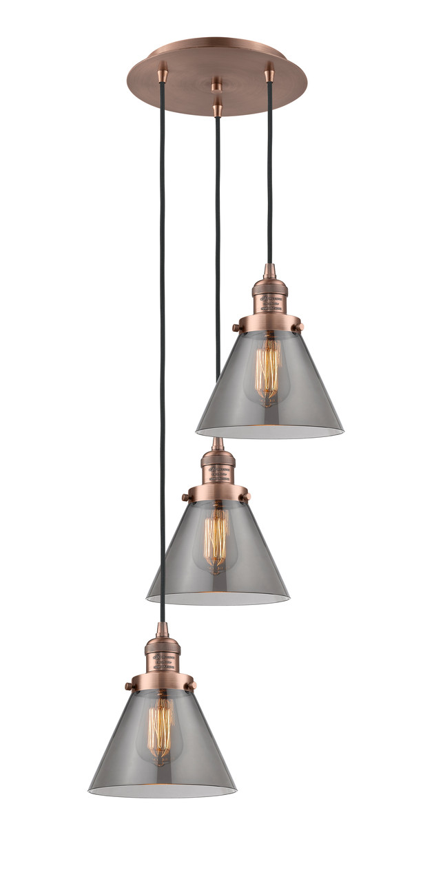 INNOVATIONS 113F-3P-AC-G43 Cone 3 Light Multi-Pendant part of the Franklin Restoration Collection Antique Copper