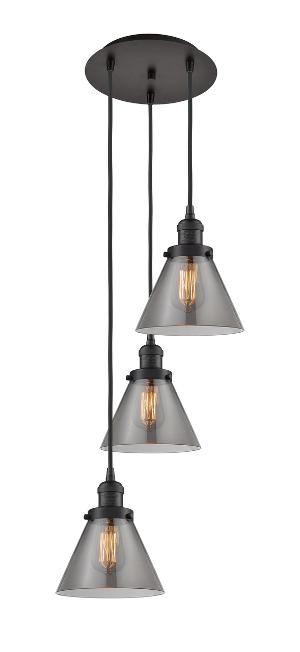 INNOVATIONS 113F-3P-OB-G43 Cone 3 Light Multi-Pendant part of the Franklin Restoration Collection Oil Rubbed Bronze