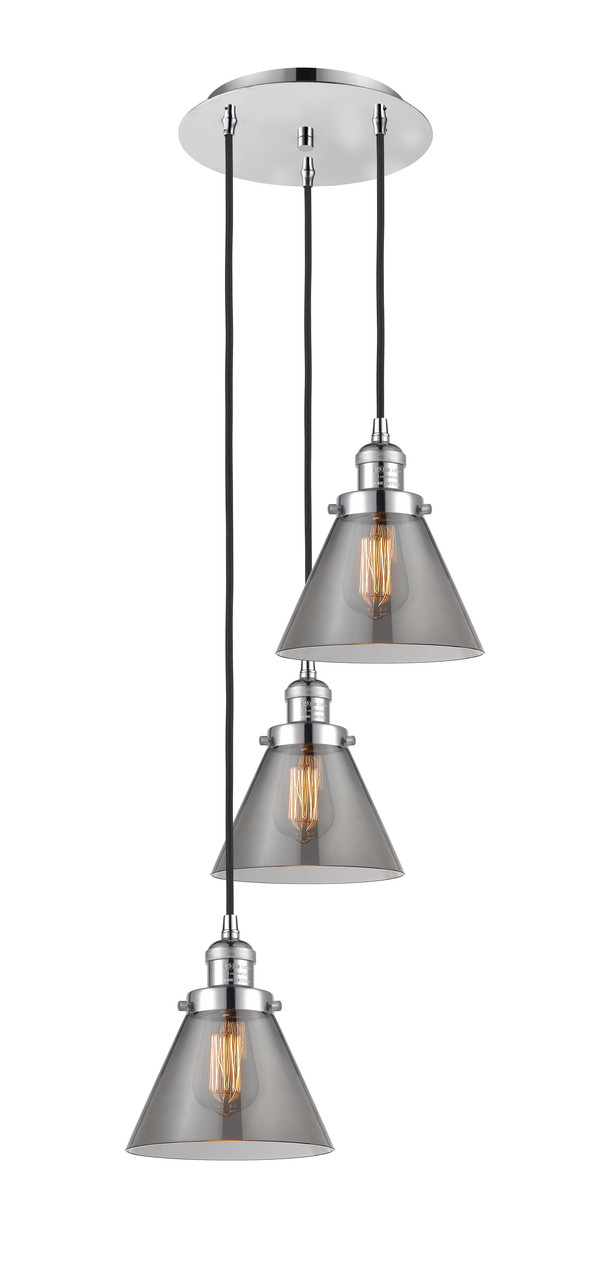 INNOVATIONS 113F-3P-PC-G43 Cone 3 Light Multi-Pendant part of the Franklin Restoration Collection Polished Chrome