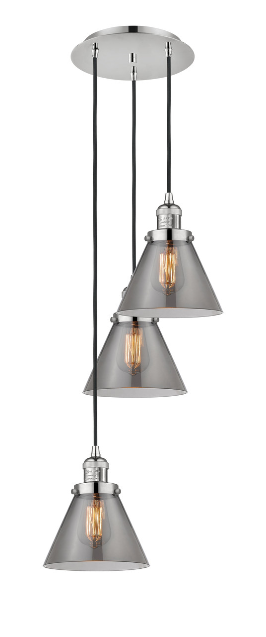 INNOVATIONS 113F-3P-PN-G43 Cone 3 Light Multi-Pendant part of the Franklin Restoration Collection Polished Nickel