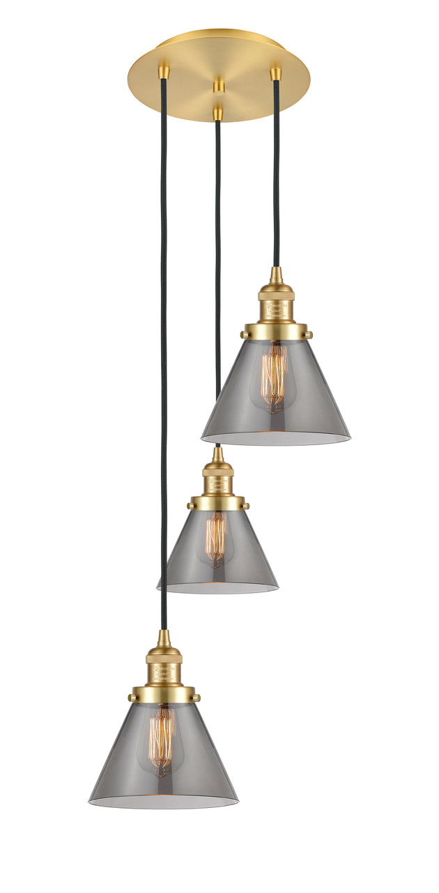 INNOVATIONS 113F-3P-SG-G43 Cone 3 Light Multi-Pendant part of the Franklin Restoration Collection Satin Gold
