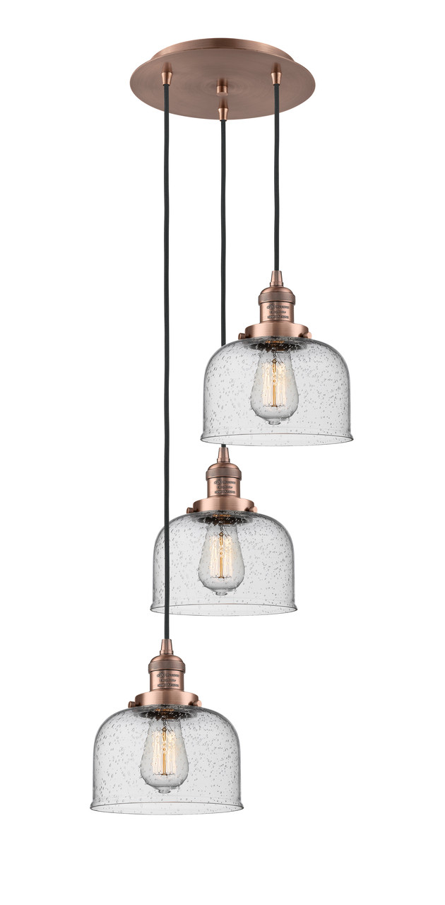 INNOVATIONS 113F-3P-AC-G74 Cone 3 Light Multi-Pendant part of the Franklin Restoration Collection Antique Copper