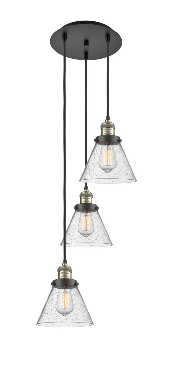 INNOVATIONS 113F-3P-BAB-G44 Cone 3 Light Multi-Pendant part of the Franklin Restoration Collection Black Antique Brass