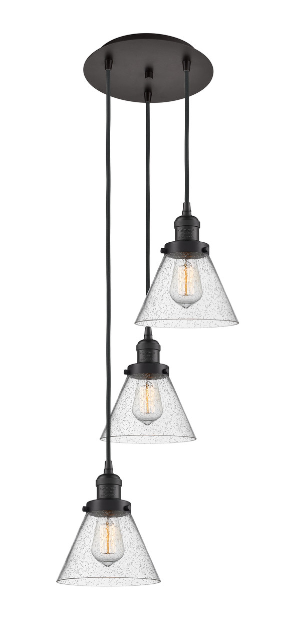 INNOVATIONS 113F-3P-OB-G44 Cone 3 Light Multi-Pendant part of the Franklin Restoration Collection Oil Rubbed Bronze