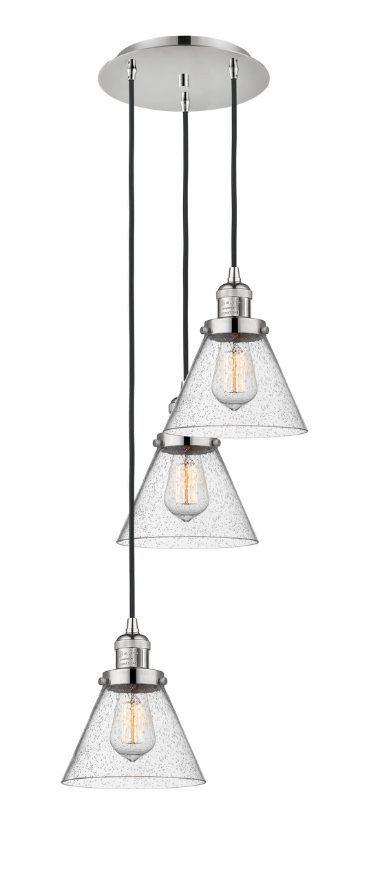 INNOVATIONS 113F-3P-PN-G44 Cone 3 Light Multi-Pendant part of the Franklin Restoration Collection Polished Nickel