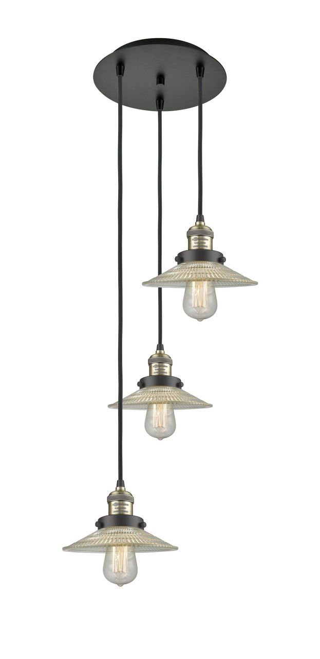 INNOVATIONS 113F-3P-BAB-G2 Halophane 3 Light Multi-Pendant part of the Franklin Restoration Collection Black Antique Brass