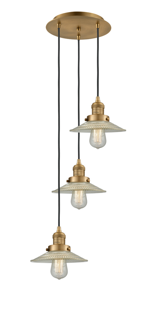 INNOVATIONS 113F-3P-BB-G2 Halophane 3 Light Multi-Pendant part of the Franklin Restoration Collection Brushed Brass