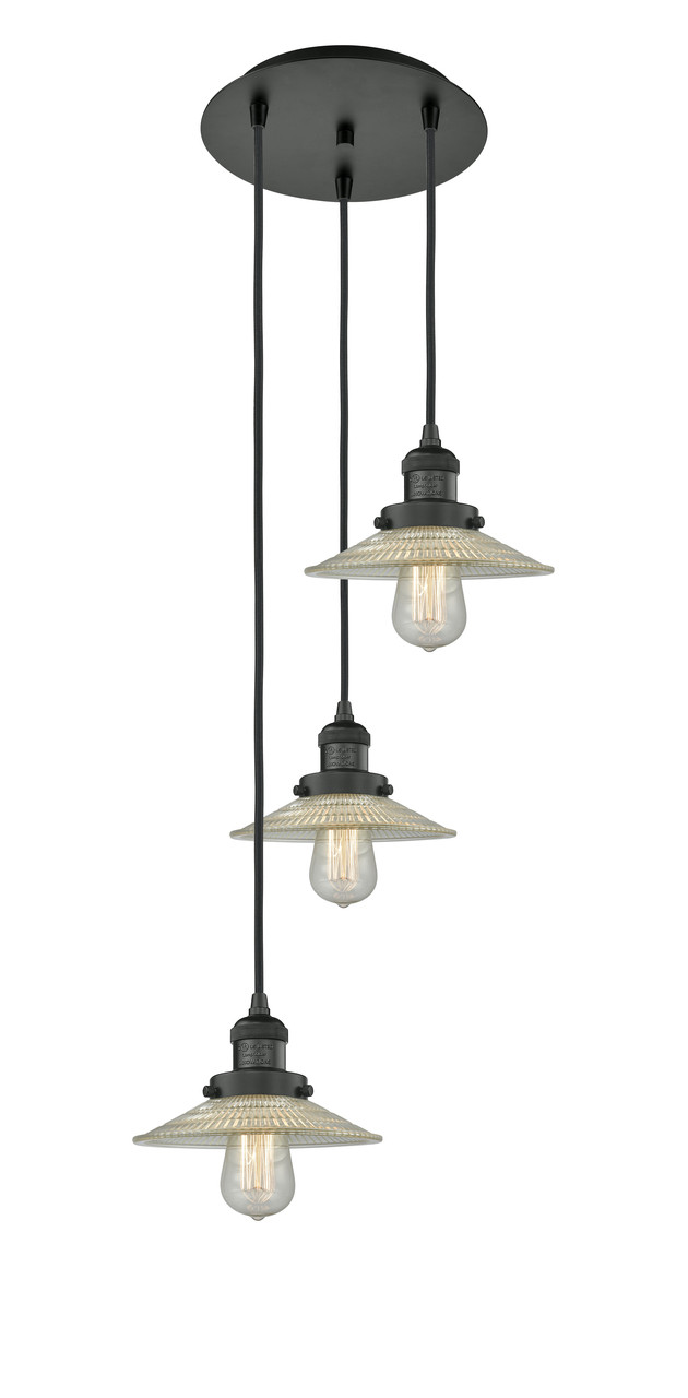 INNOVATIONS 113F-3P-BK-G2 Halophane 3 Light Multi-Pendant part of the Franklin Restoration Collection Matte Black