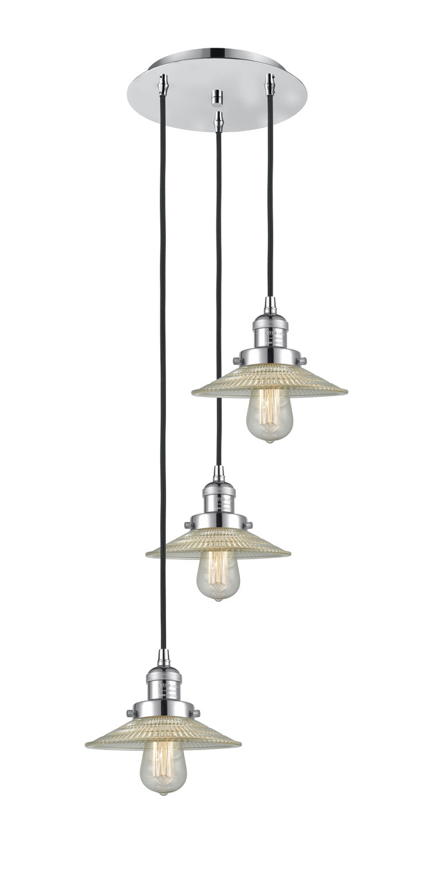 INNOVATIONS 113F-3P-PC-G2 Halophane 3 Light Multi-Pendant part of the Franklin Restoration Collection Polished Chrome