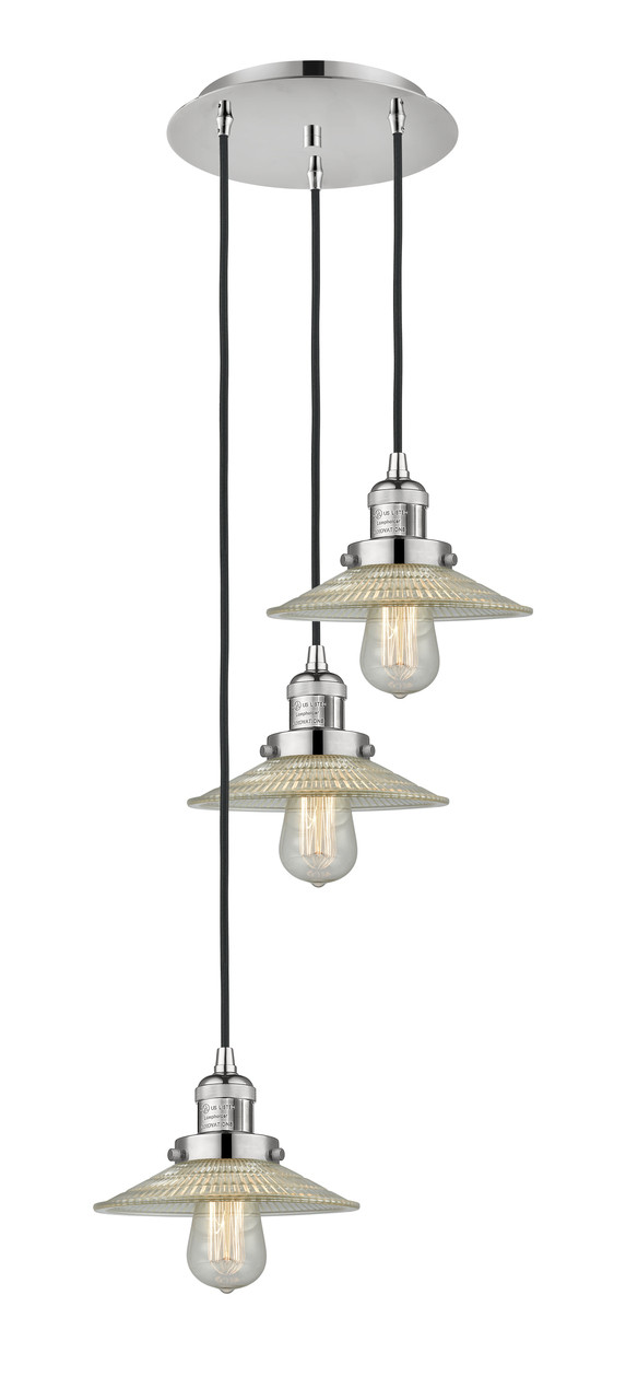 INNOVATIONS 113F-3P-PN-G2 Halophane 3 Light Multi-Pendant part of the Franklin Restoration Collection Polished Nickel