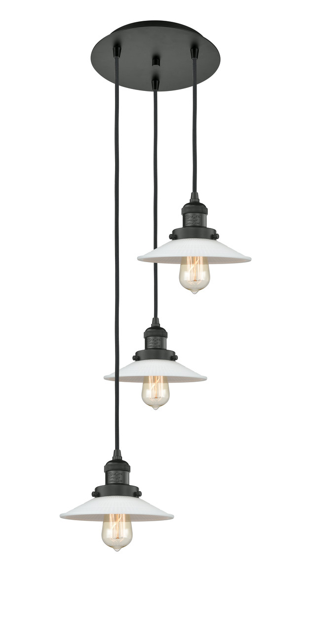 INNOVATIONS 113F-3P-BK-G1 Halophane 3 Light Multi-Pendant part of the Franklin Restoration Collection Matte Black