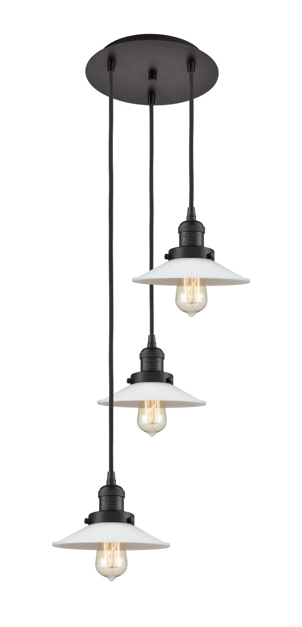 INNOVATIONS 113F-3P-OB-G1 Halophane 3 Light Multi-Pendant part of the Franklin Restoration Collection Oil Rubbed Bronze