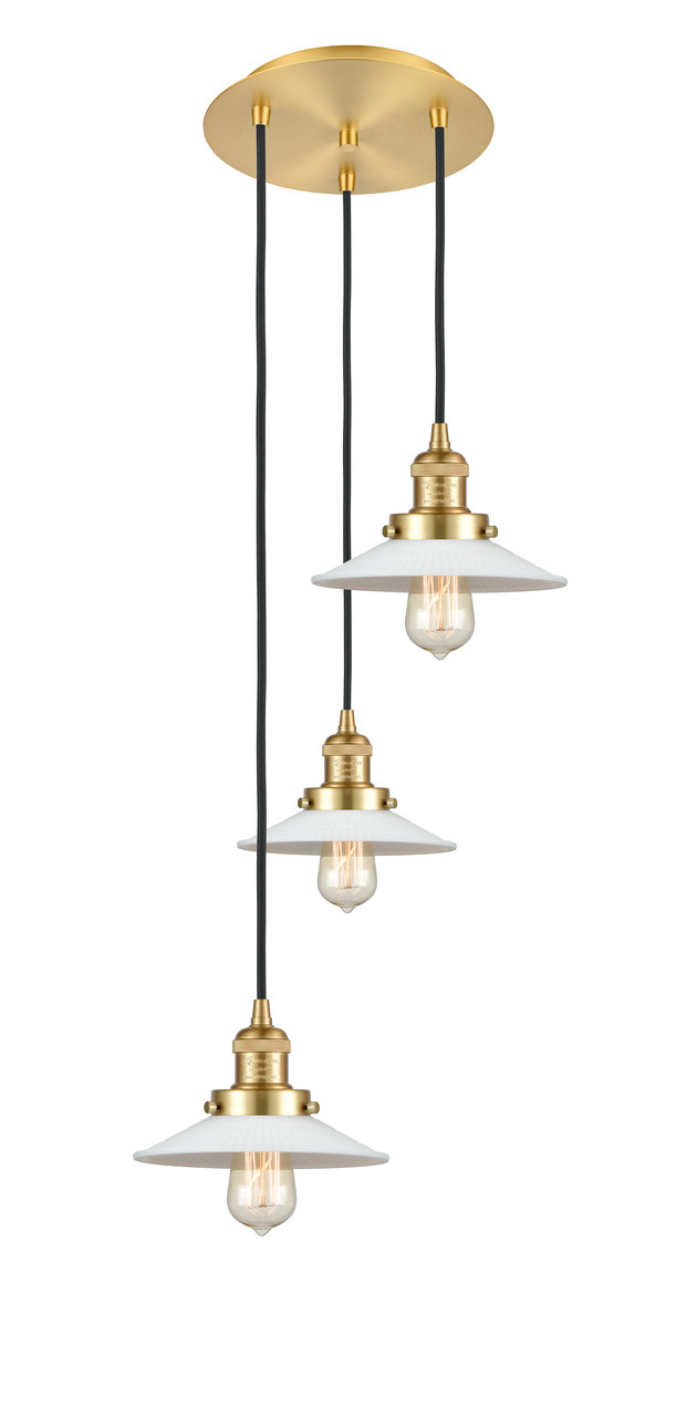 INNOVATIONS 113F-3P-SG-G1 Halophane 3 Light Multi-Pendant part of the Franklin Restoration Collection Satin Gold