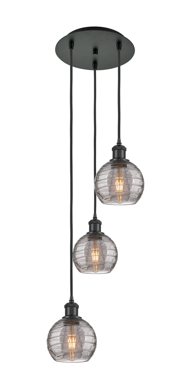 INNOVATIONS 113B-3P-BK-G1213-6SM Athens Deco Swirl 3 Light 16 inch Multi-Pendant Matte Black