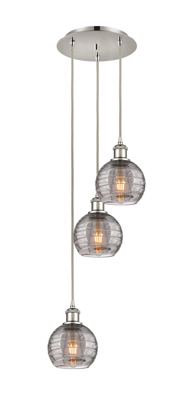 INNOVATIONS 113B-3P-PN-G1213-6SM Athens Deco Swirl 3 Light 16 inch Multi-Pendant Polished Nickel