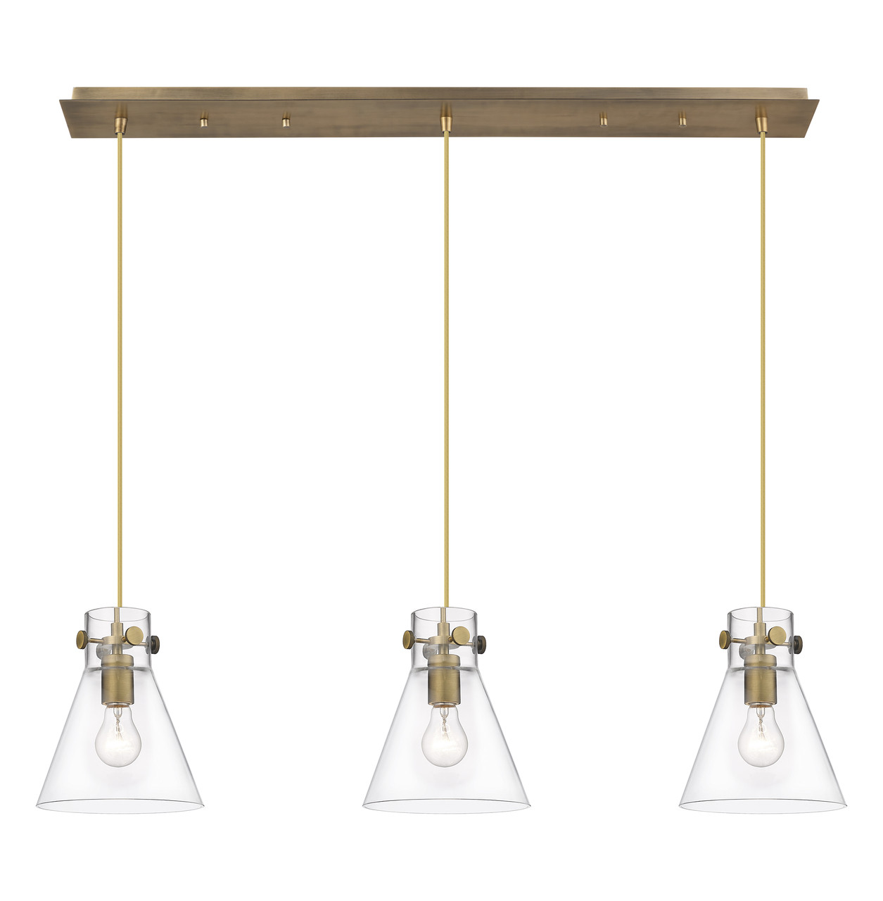 INNOVATIONS 123-410-1PS-BB-G411-8CL Newton Cone 5 Light 40 inch Linear Pendant Brushed Brass
