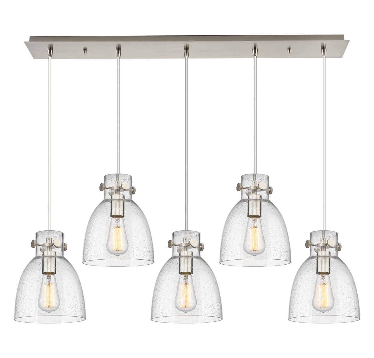 INNOVATIONS 125-410-1PS-SN-G412-8SDY Newton Bell 5 Light 40 inch Linear Pendant Brushed Satin Nickel