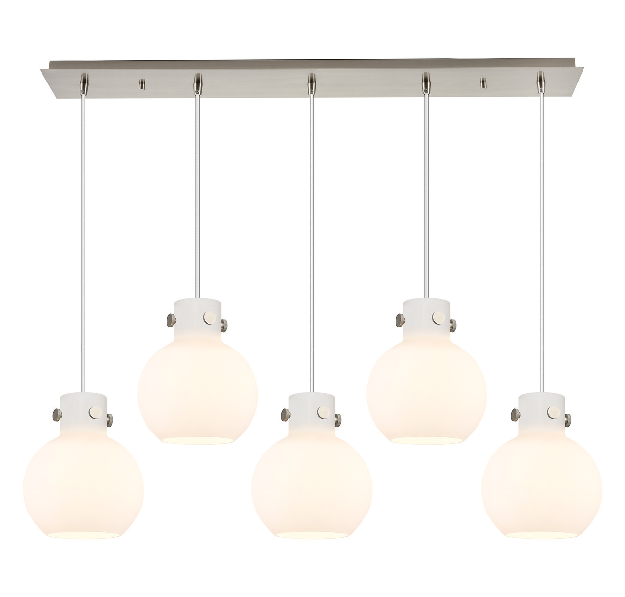 INNOVATIONS 125-410-1PS-SN-G410-8WH Newton Sphere 6 Light 40 inch Linear Pendant Brushed Satin Nickel