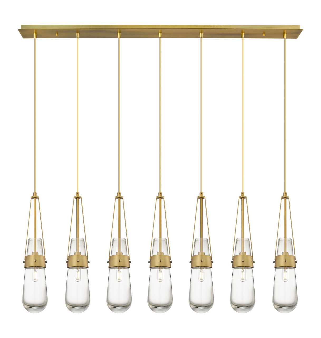 INNOVATIONS 127-452-1P-BB-G452-4CL Milan 7 Light 48 inch Linear Pendant Brushed Brass INNOVATIONS 127-452-1P-BB-G452-4CL Milan 7 Light 48 inch Linear Pendant Brushed Brass