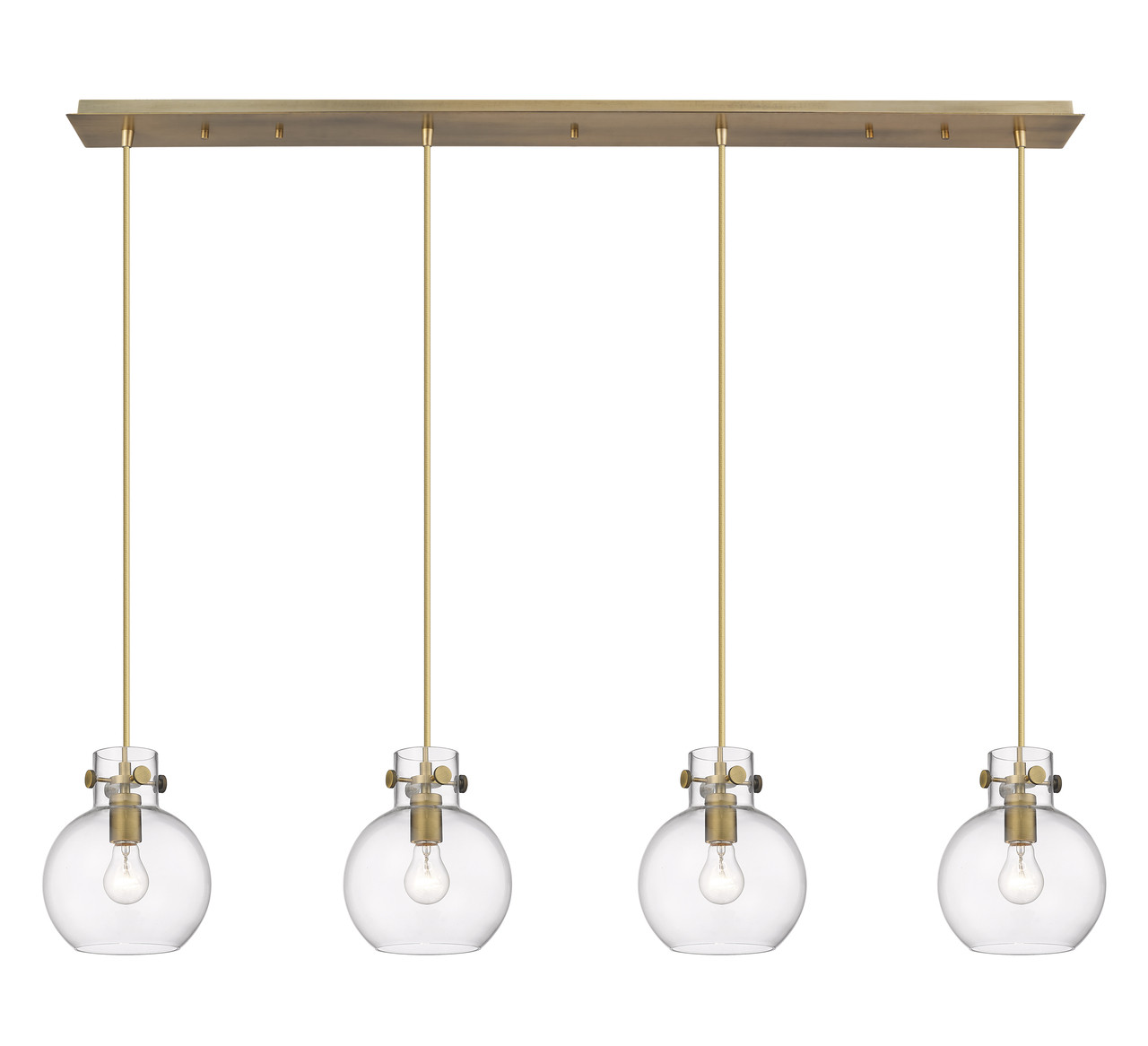 INNOVATIONS 124-410-1PS-BB-G410-8CL Newton Sphere 9 Light 52 inch Linear Pendant Brushed Brass
