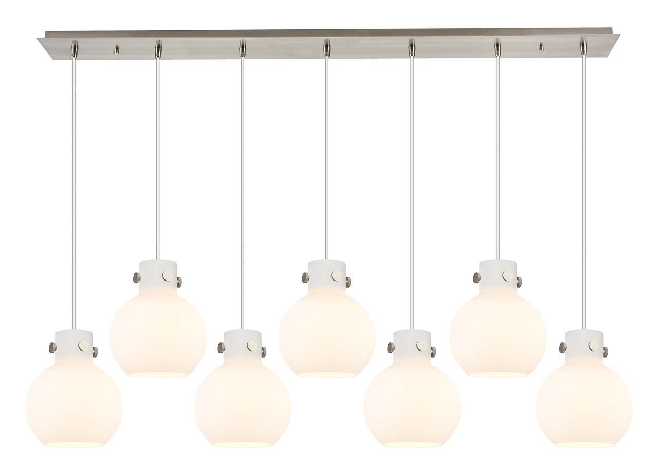 INNOVATIONS 127-410-1PS-SN-G410-8WH Newton Sphere 7 Light 52 inch Linear Pendant Brushed Satin Nickel INNOVATIONS 127-410-1PS-SN-G410-8WH Newton Sphere 7 Light 52 inch Linear Pendant Brushed Satin Nickel