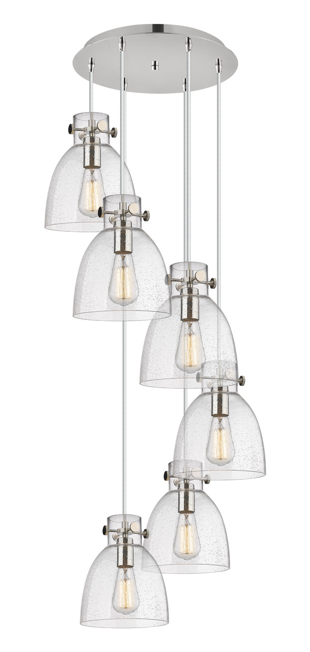 INNOVATIONS 116-410-1PS-PN-G412-8SDY Newton Bell 6 Light 19 inch Multi Pendant Polished Nickel