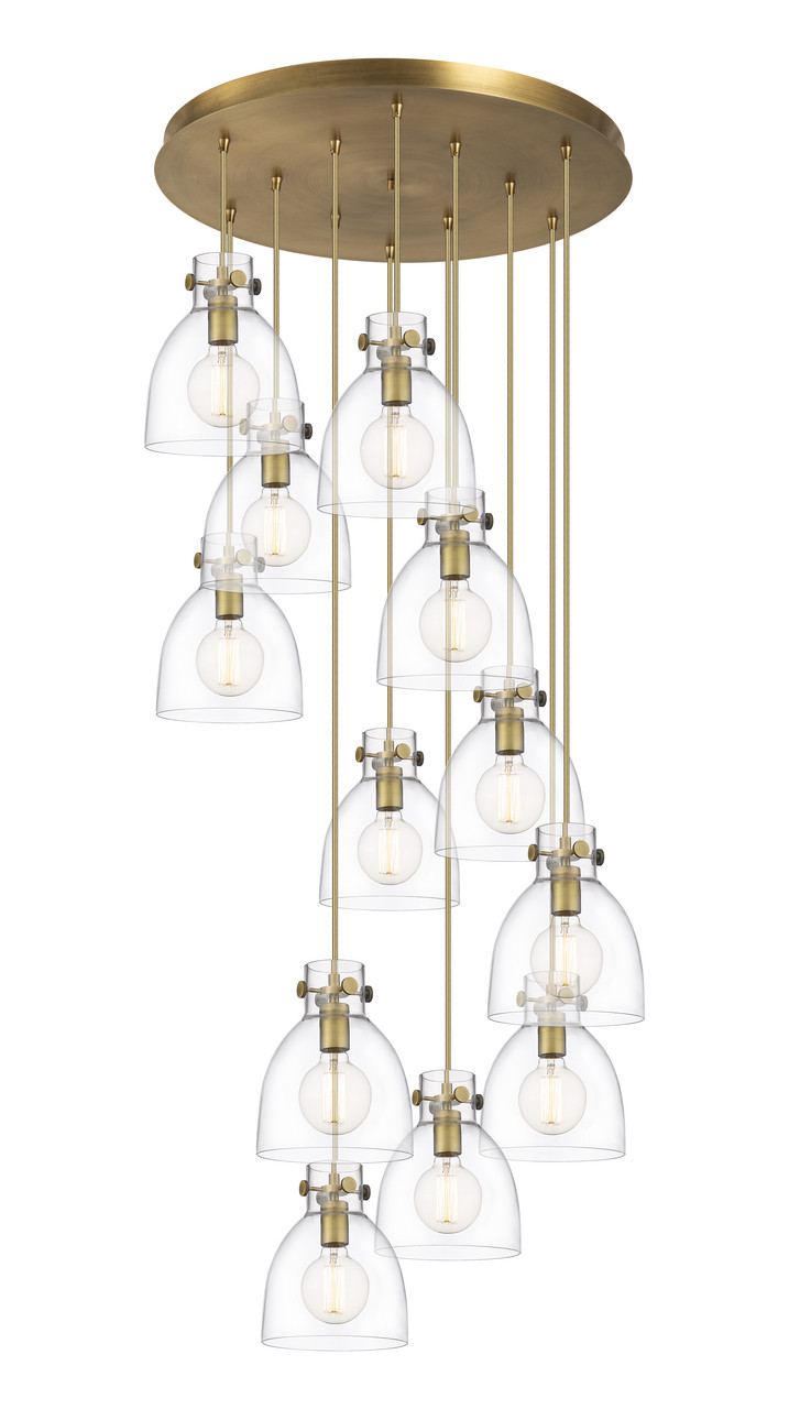 INNOVATIONS 126-410-1PS-BB-G412-8CL Newton Bell 12 Light 27 inch Multi Pendant Brushed Brass