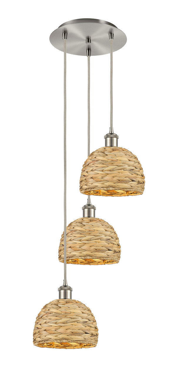 INNOVATIONS 113B-3P-SN-RBD-8-NAT Woven Rattan 3 18.5 inch Multi Pendant Brushed Satin Nickel