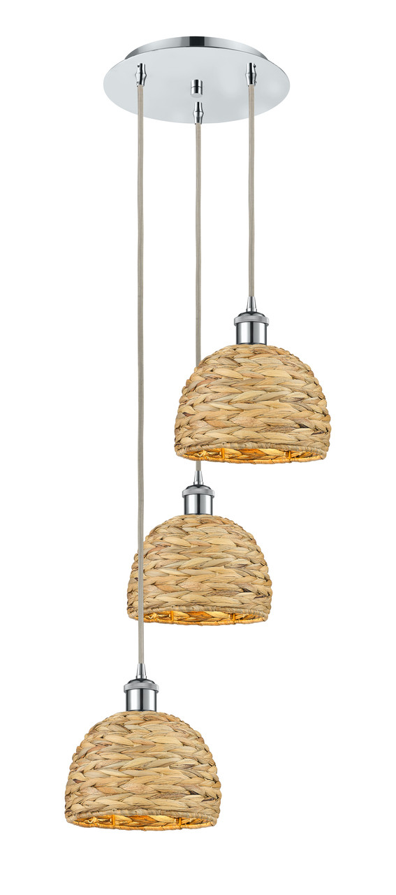 INNOVATIONS 113B-3P-PC-RBD-8-NAT Woven Rattan 3 18.5 inch Multi Pendant Polished Chrome