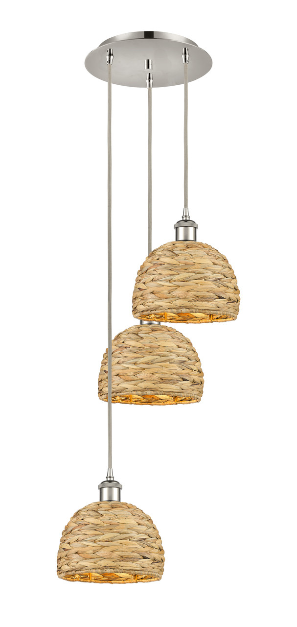 INNOVATIONS 113B-3P-PN-RBD-8-NAT Woven Rattan 3 18.5 inch Multi Pendant Polished Nickel