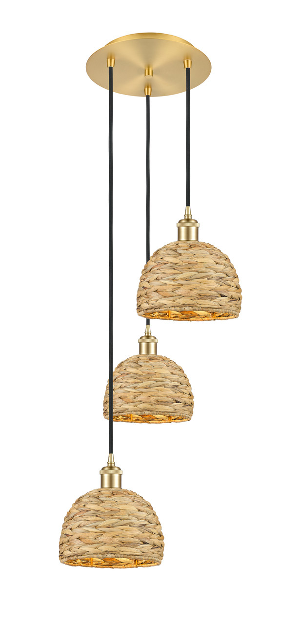 INNOVATIONS 113B-3P-SG-RBD-8-NAT Woven Rattan 3 18.5 inch Multi Pendant Satin Gold