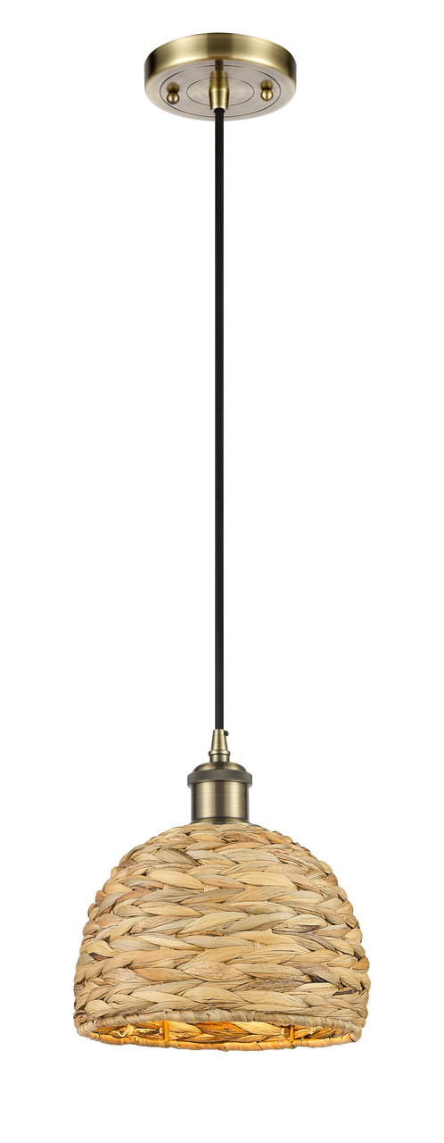 INNOVATIONS 516-1P-AB-RBD-8-NAT Woven Rattan 1 8 inch Multi Pendant Antique Brass