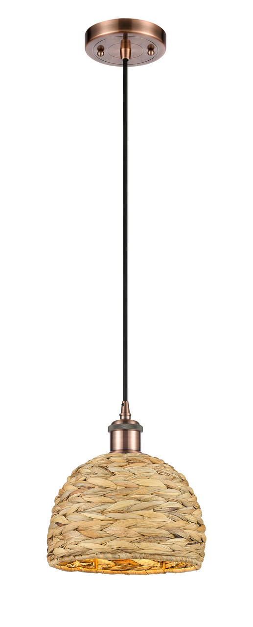 INNOVATIONS 516-1P-AC-RBD-8-NAT Woven Rattan 1 8 inch Multi Pendant Antique Copper