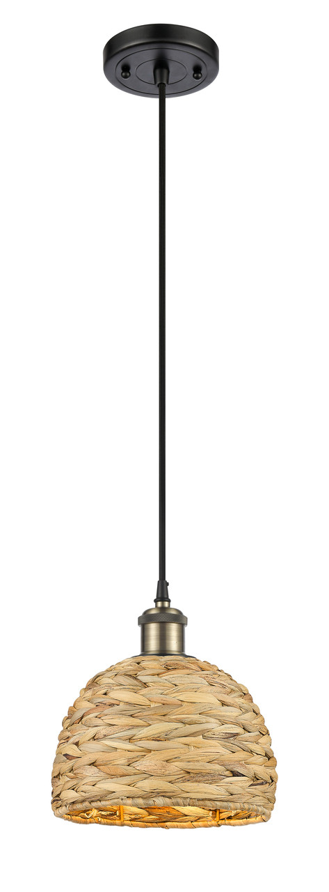 INNOVATIONS 516-1P-BAB-RBD-8-NAT Woven Rattan 1 8 inch Multi Pendant Black Antique Brass