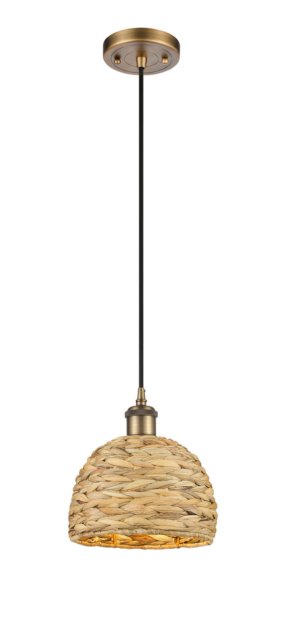 INNOVATIONS 516-1P-BB-RBD-8-NAT Woven Rattan 1 8 inch Multi Pendant Brushed Brass