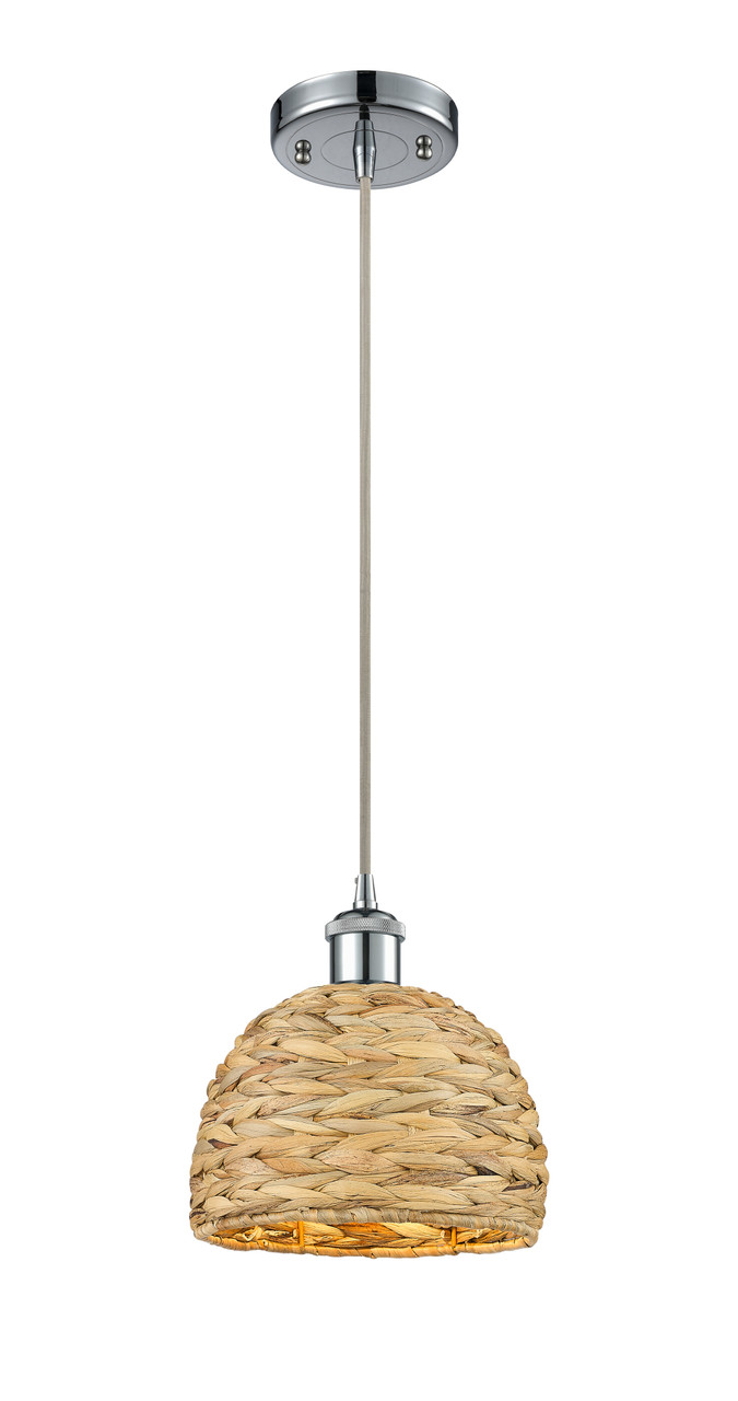 INNOVATIONS 516-1P-PC-RBD-8-NAT Woven Rattan 1 8 inch Multi Pendant Polished Chrome