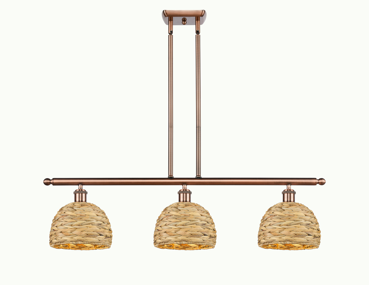 INNOVATIONS 516-3I-AC-RBD-8-NAT Woven Rattan 3 36 inch Multi Pendant Antique Copper